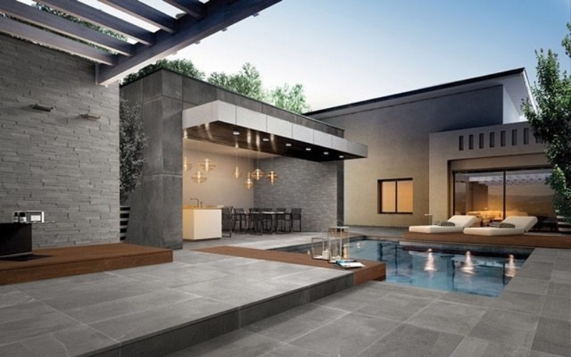 Contemporary Patio With Porcelain Pavers And Clean Minimal Joint Design