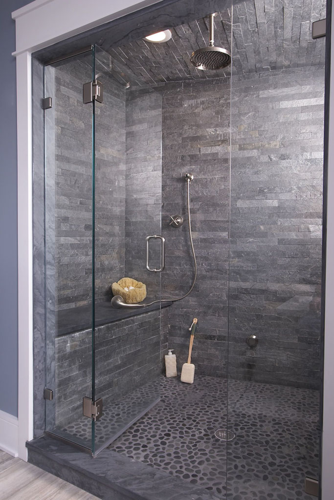 Let the this gray shower - with Interlocking slate…