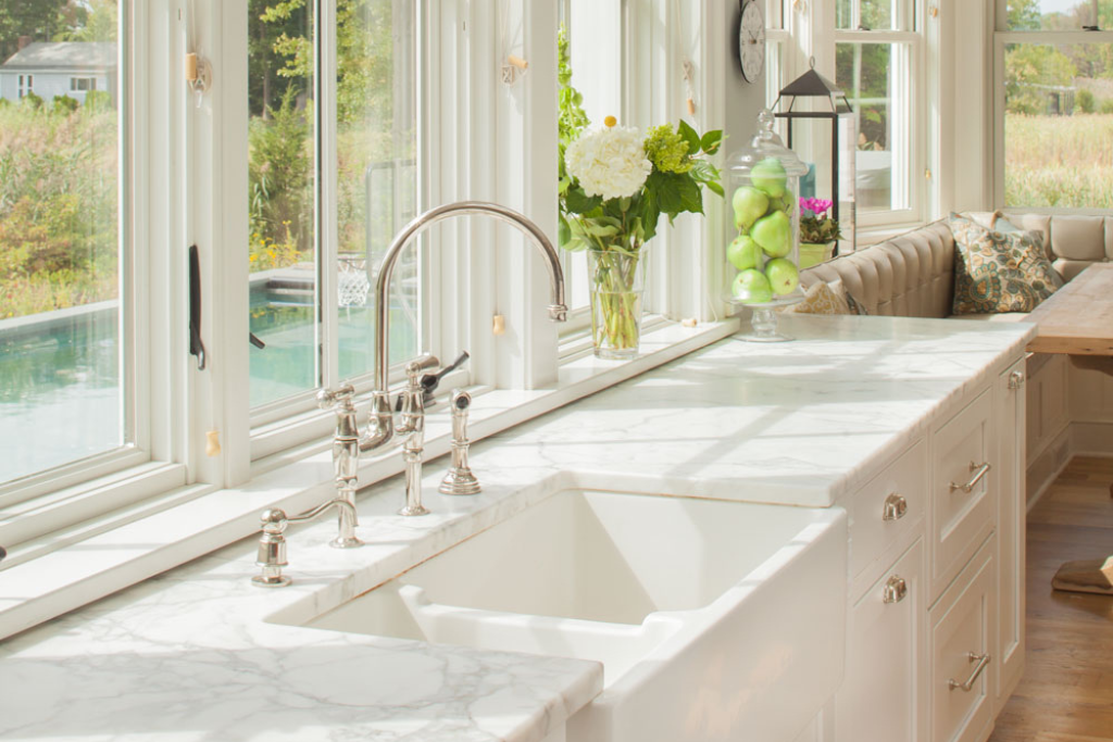 Marble Kitchen Countertop With Sink And Window View Showing Clean Etch Free Surface